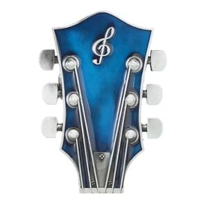 Blue Guitar Head Belt Buckle Silver Tone 3.8 X 2.8"